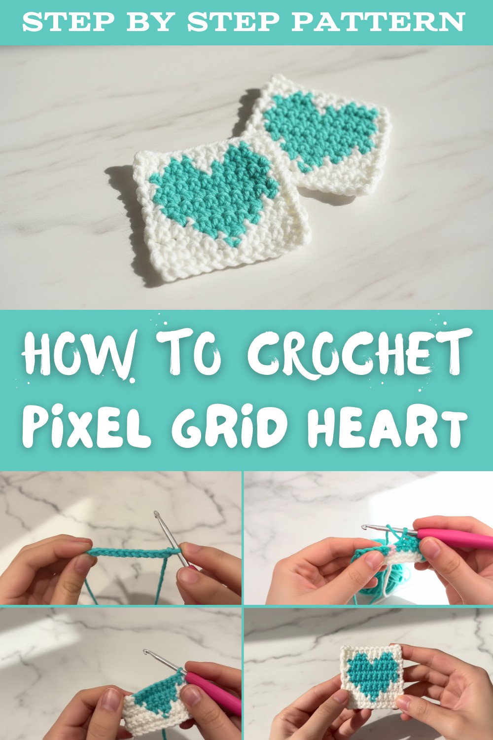 Crochet Pixel Grid Heart Tutorial