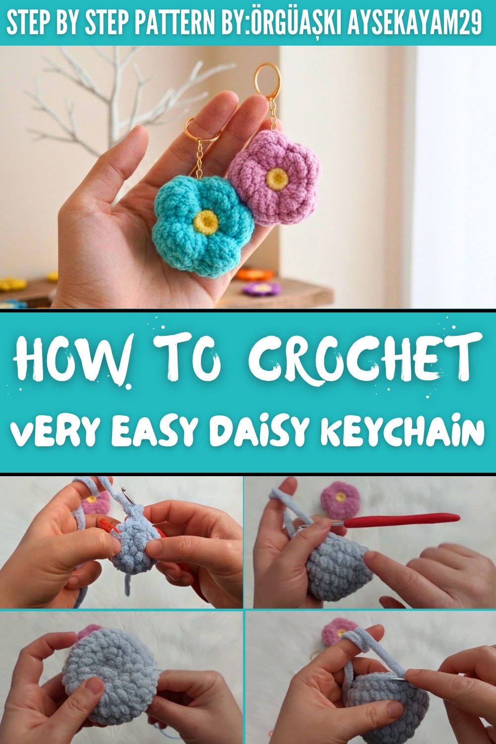 Crochet Very Easy Daisy Keychain Pattern