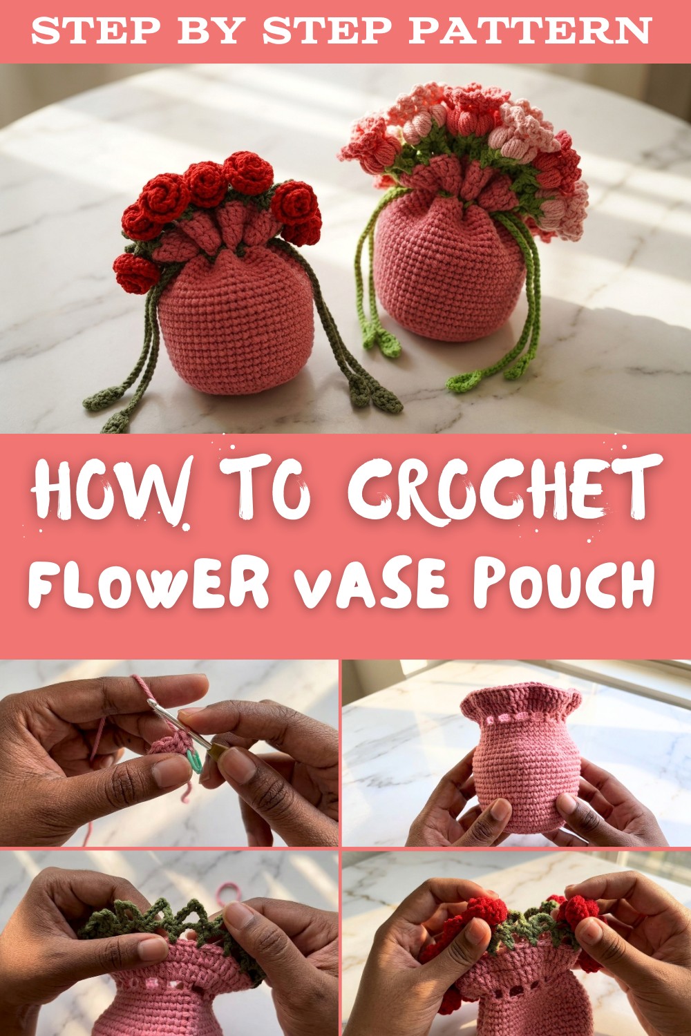Crochet Flower Vase Pouch Tutorial 11