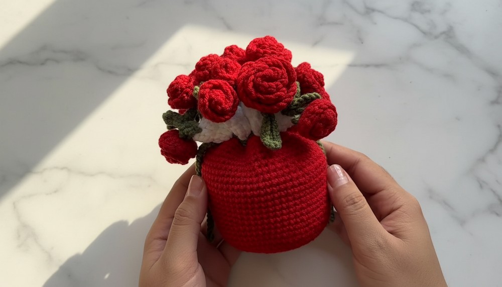 Crochet Flower Vase Pouch Tutorial 2