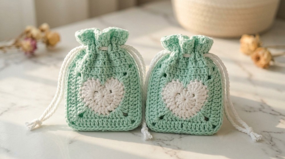 Crochet Heart Drawstring Pouch Pattern 1