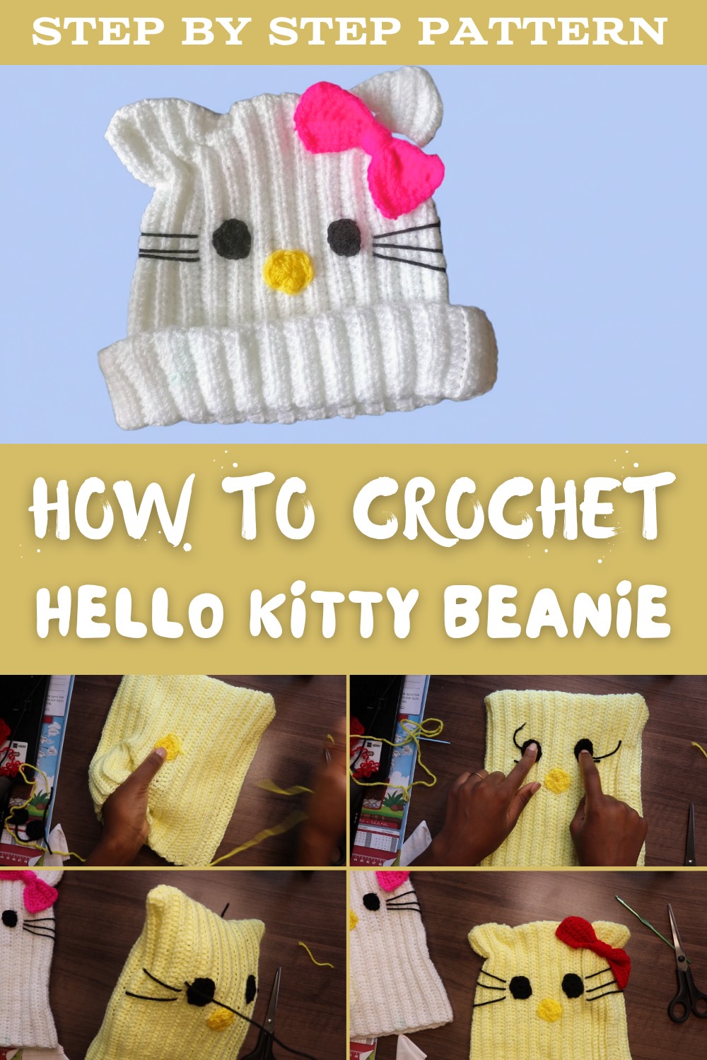 Crochet Hello Kitty Beanie Tutorial