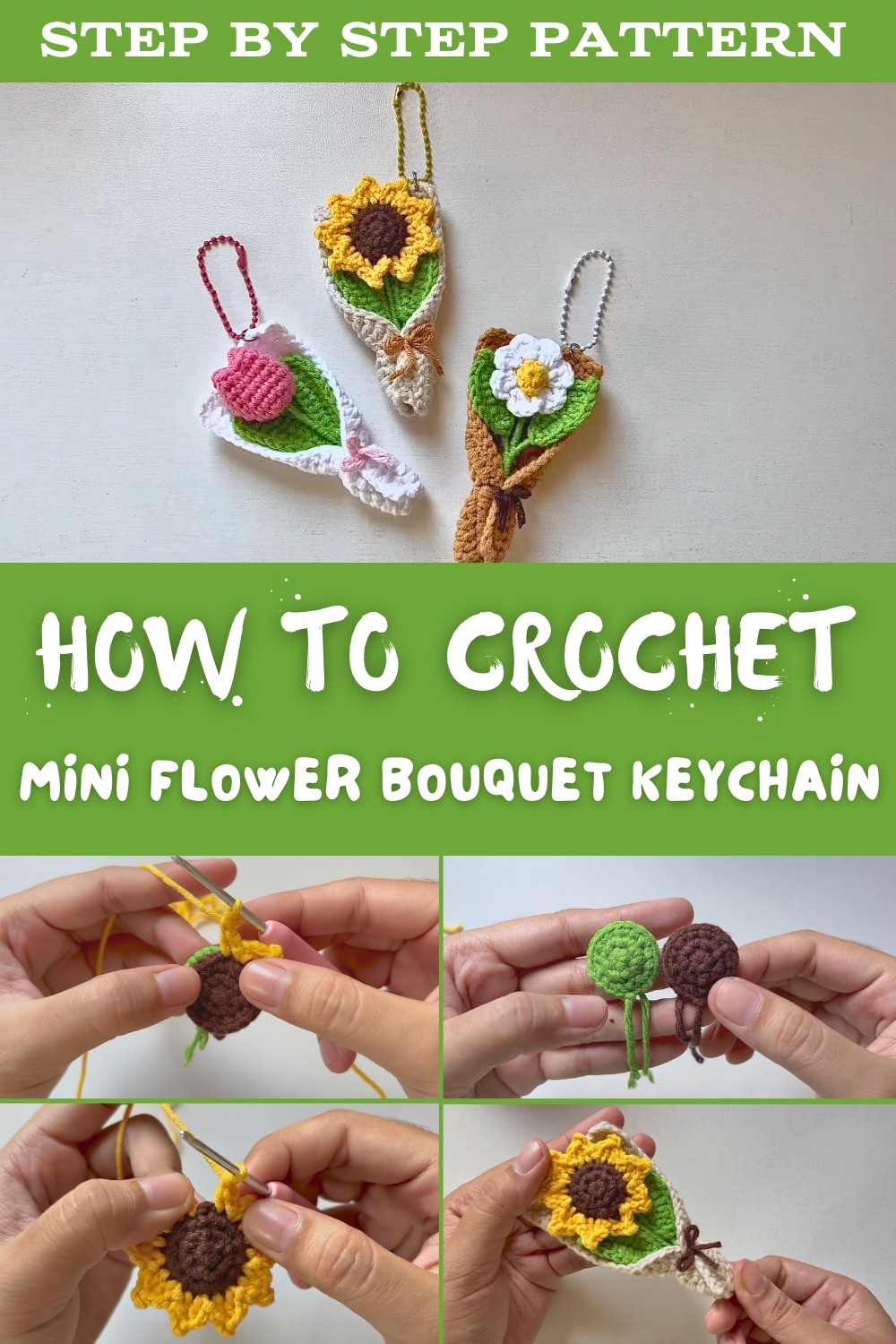 Crochet Mini Flower Bouquet Keychain Pattern
