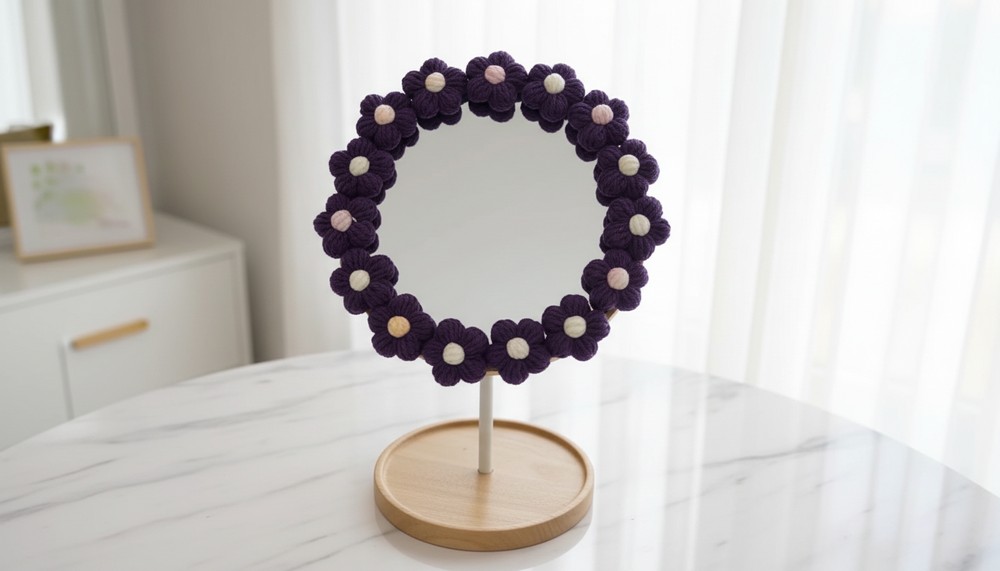 Crochet Puff Flower Mirror Pattern 1