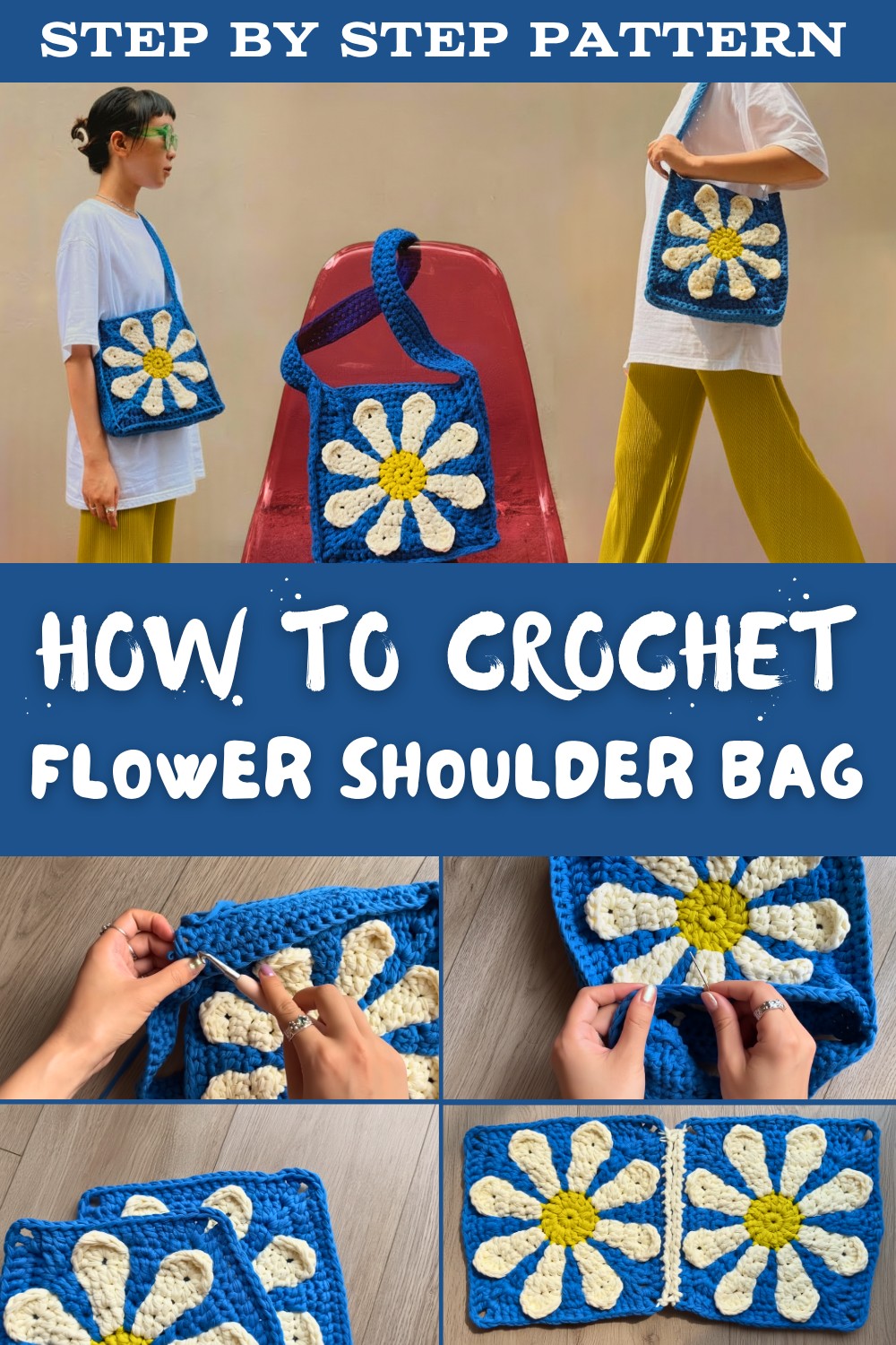 Crochet Granny Square Flower Shoulder Bag Tutorial