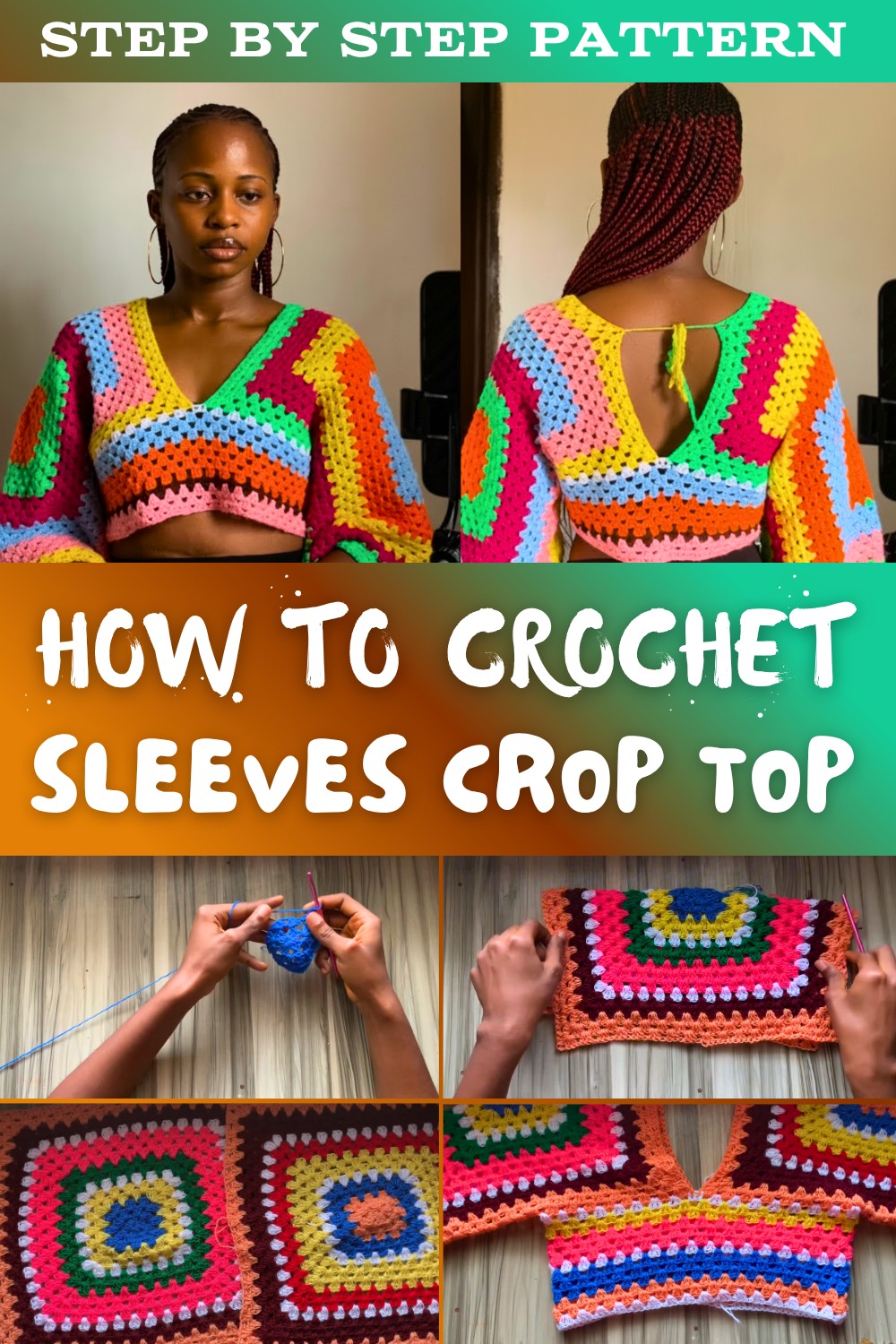 Crochet Granny Square Sleeves Crop Top