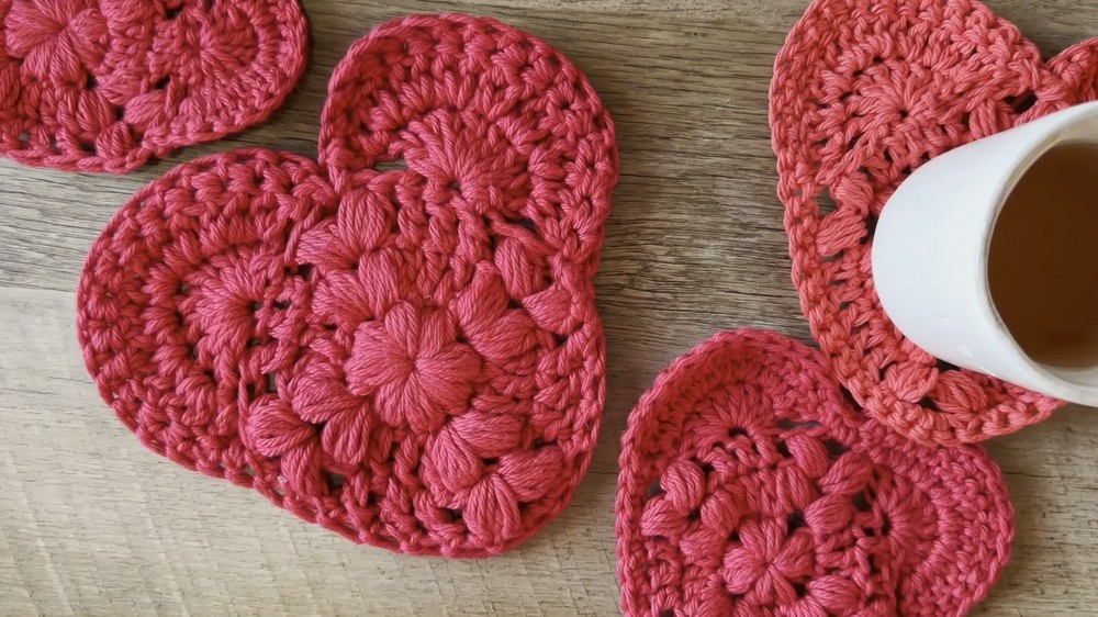 Easy Crochet Granny Square Heart Coasters 10