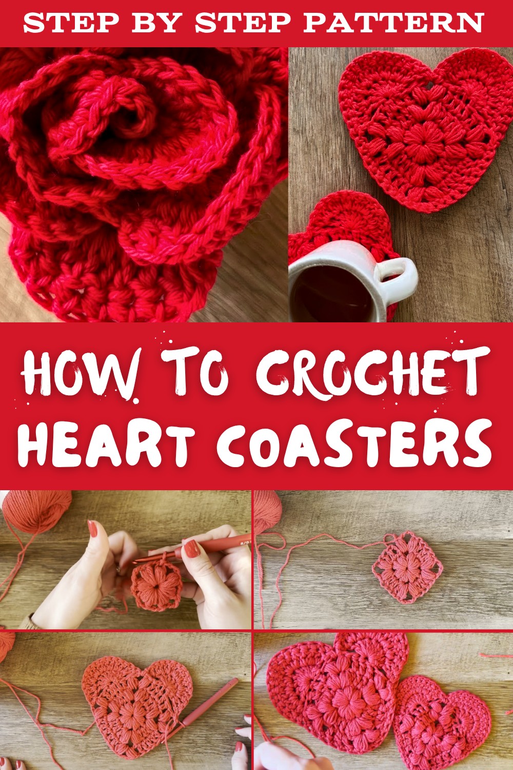 Easy Crochet Granny Square Heart Coasters