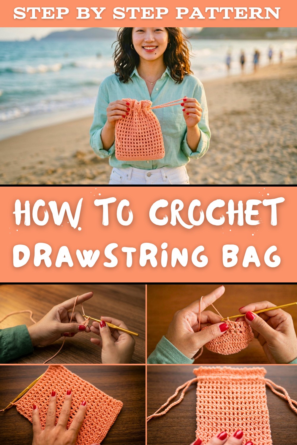 Beautiful Knit Pouch, Mini Knitting Drawstring Bag 1