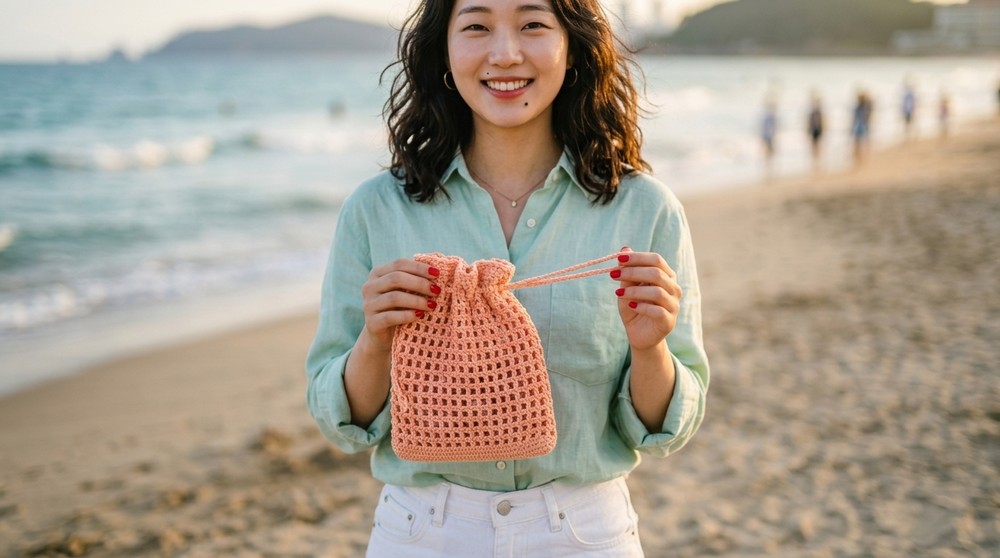 Beautiful Knit Pouch, Mini Knitting Drawstring Bag 2