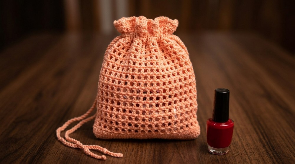 Beautiful Knit Pouch, Mini Knitting Drawstring Bag 8
