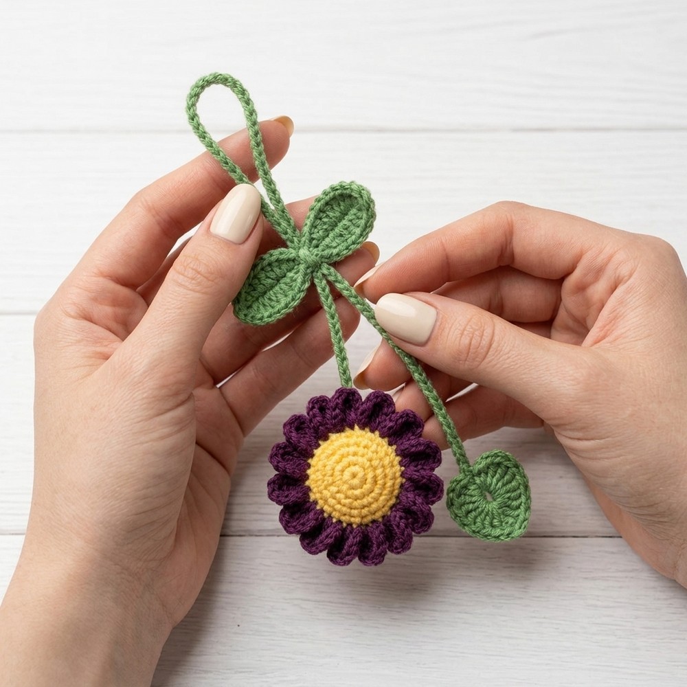 Crochet daisy flower bag charm