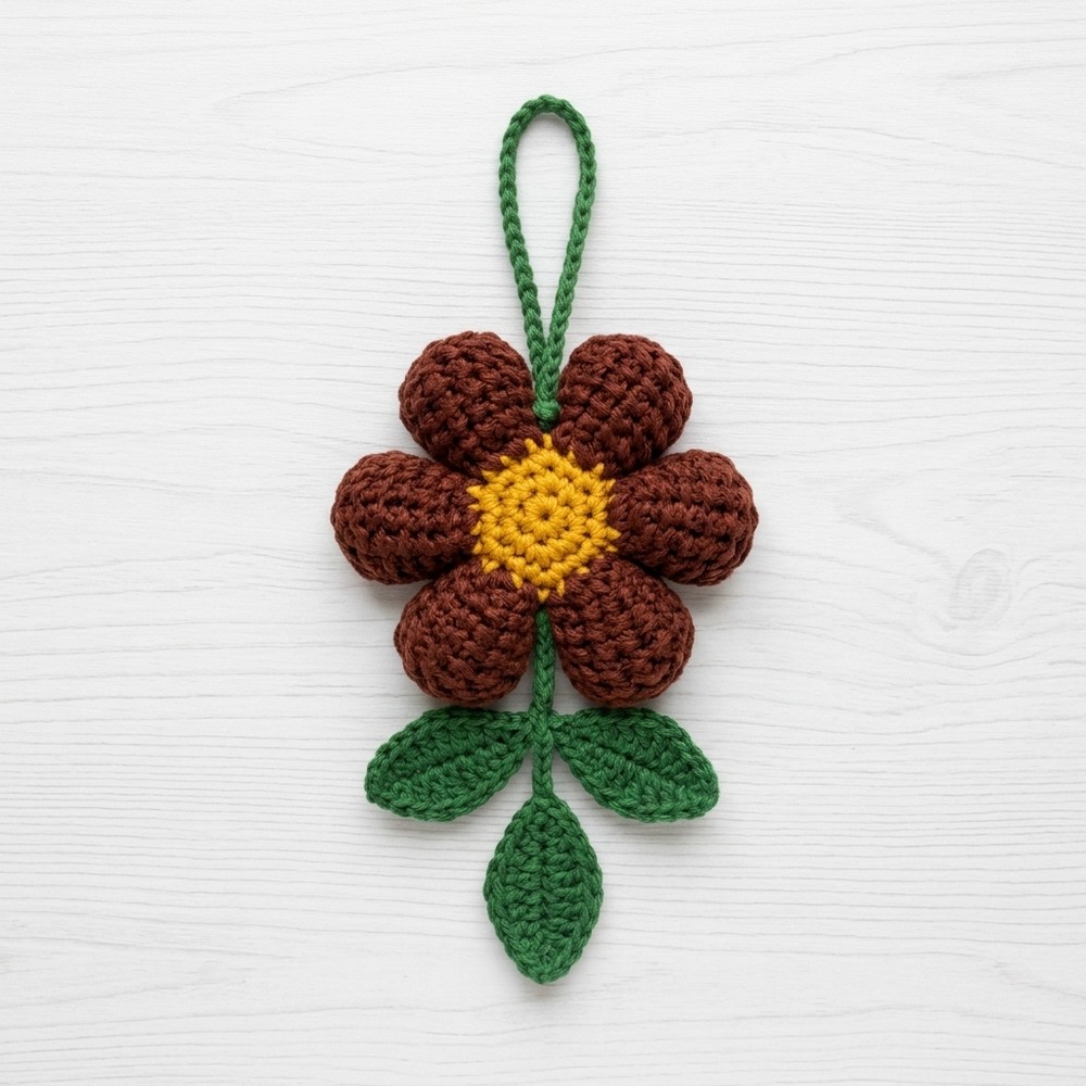 Crochet Daisy Flower Keychain