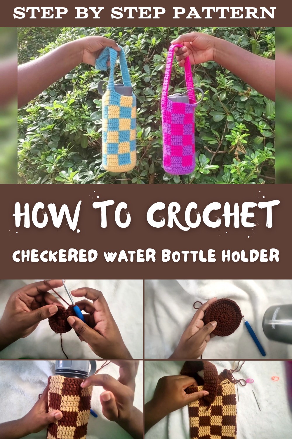 Crochet Checkered Water Bottle Holder Tutorial