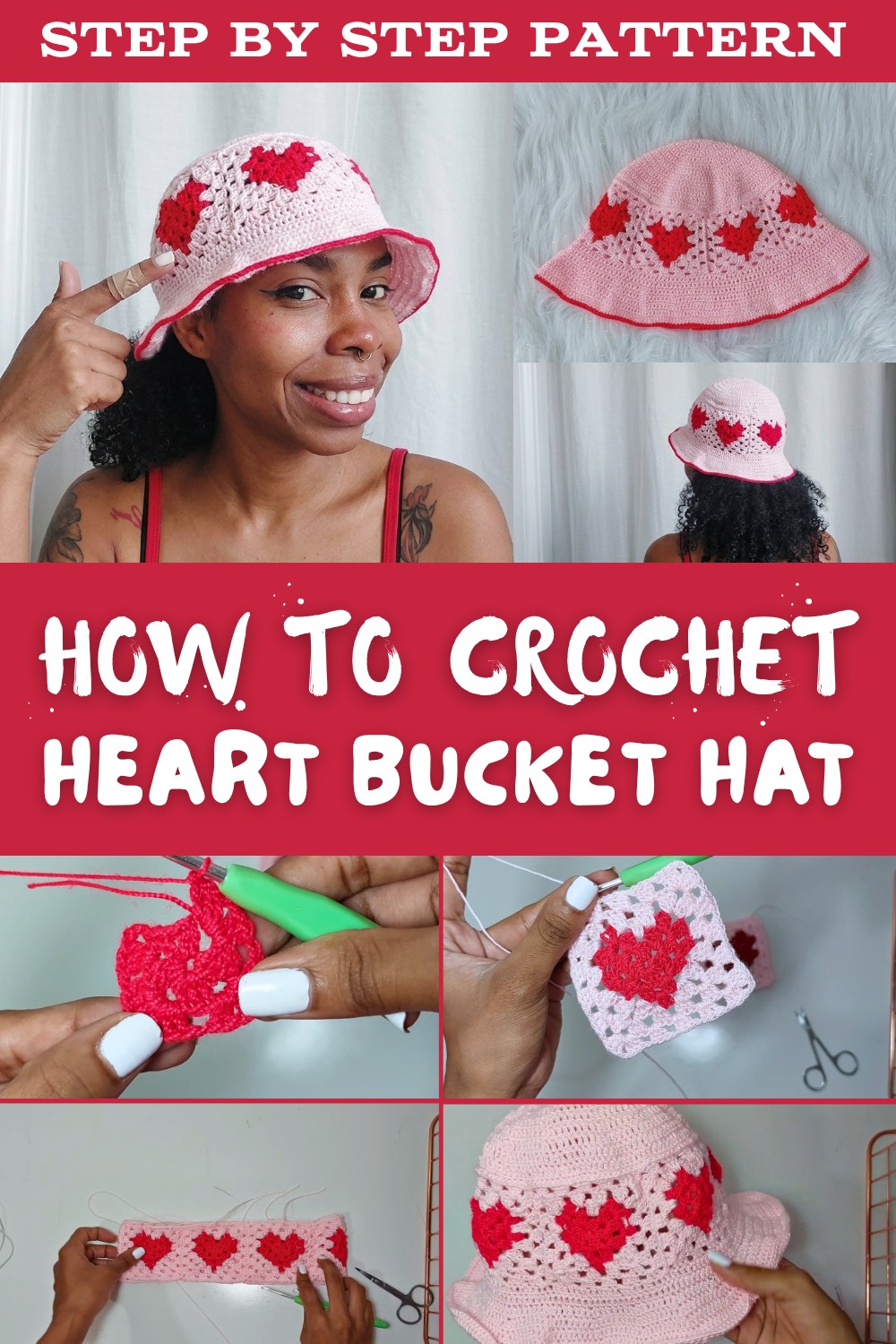 Crochet Heart Bucket Hat Pattern