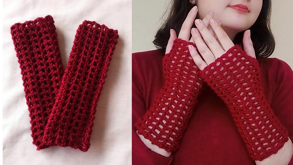 Crochet Mesh Or Fishnet Fingerless Gloves 2