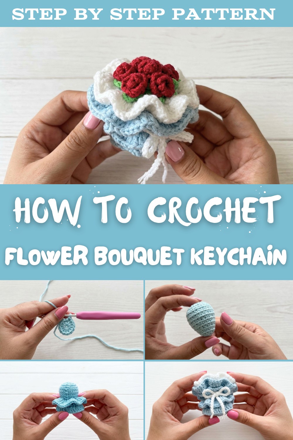 Crochet Mini Flower Bouquet Keychain