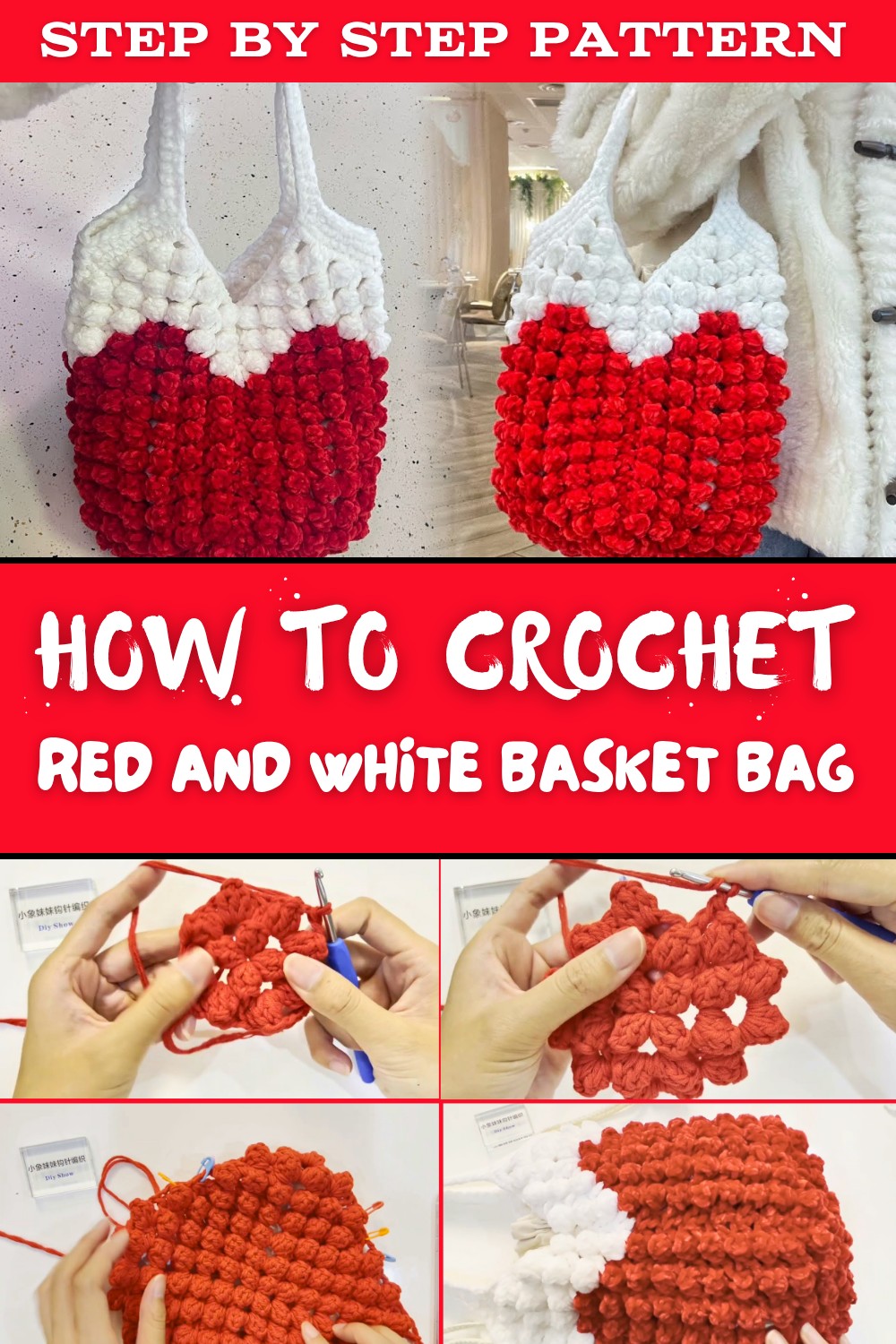 Crochet Red And White Basket Bag Pattern