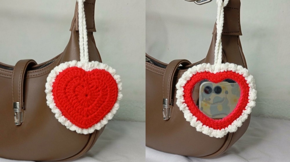 Crochet Ruffle Heart Mirror Charm 1