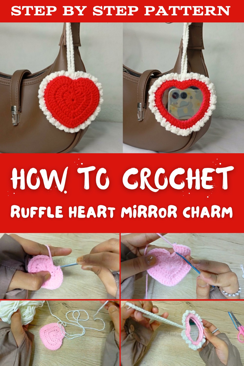 Crochet Ruffle Heart Mirror Charm