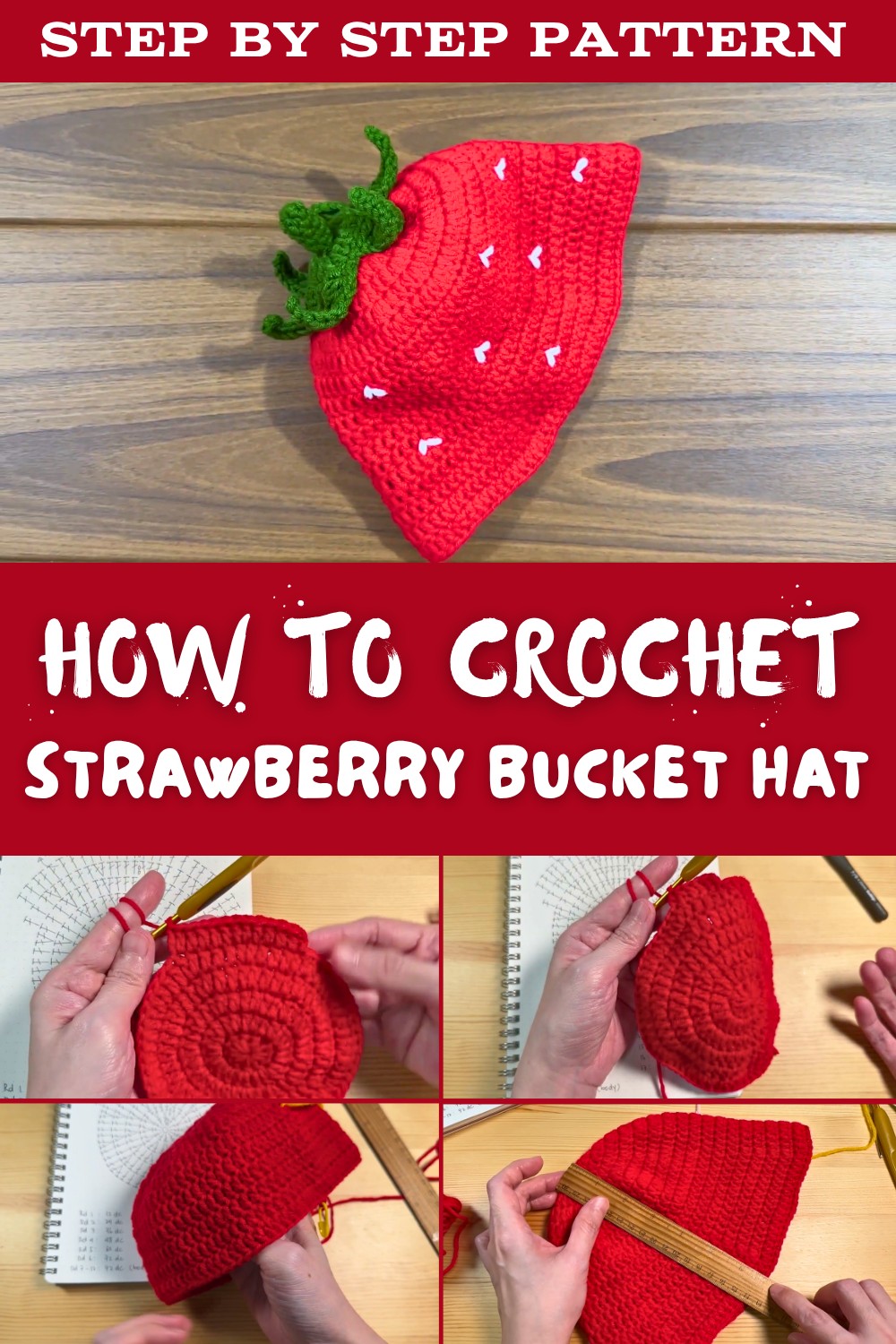 Crochet Strawberry Bucket Hat Pattern