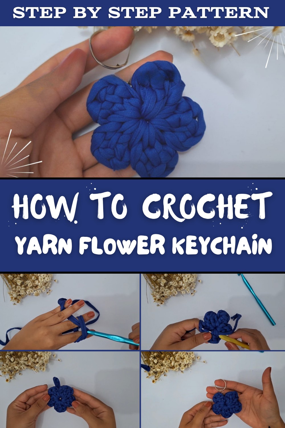 Crochet Yarn Flower Keychain Pattern