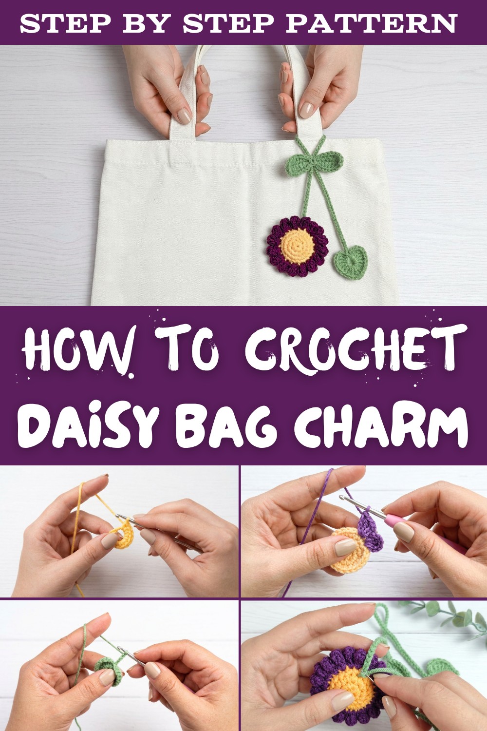 Crochet daisy flower bag charm