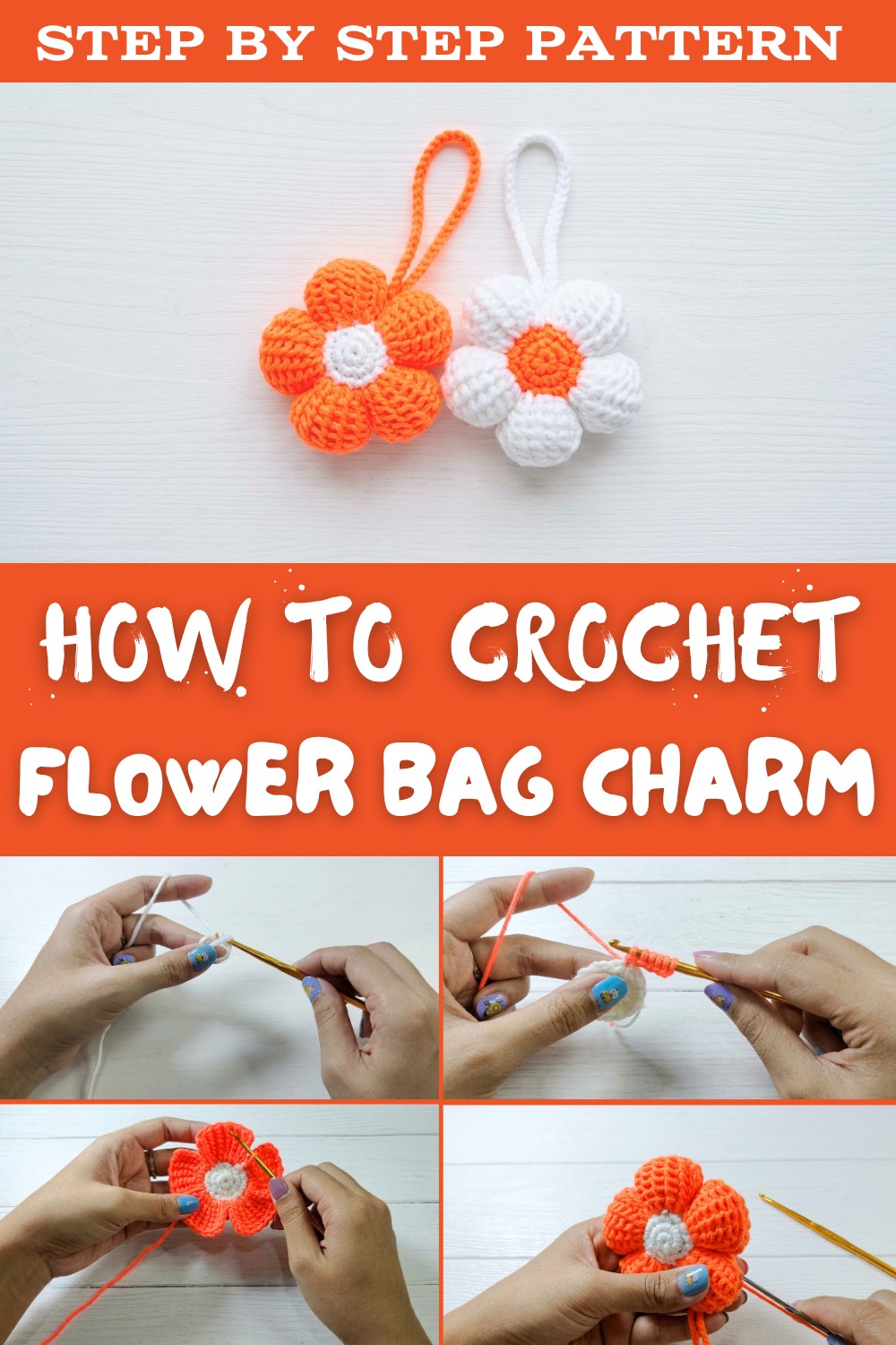 Crochet flower bag charm