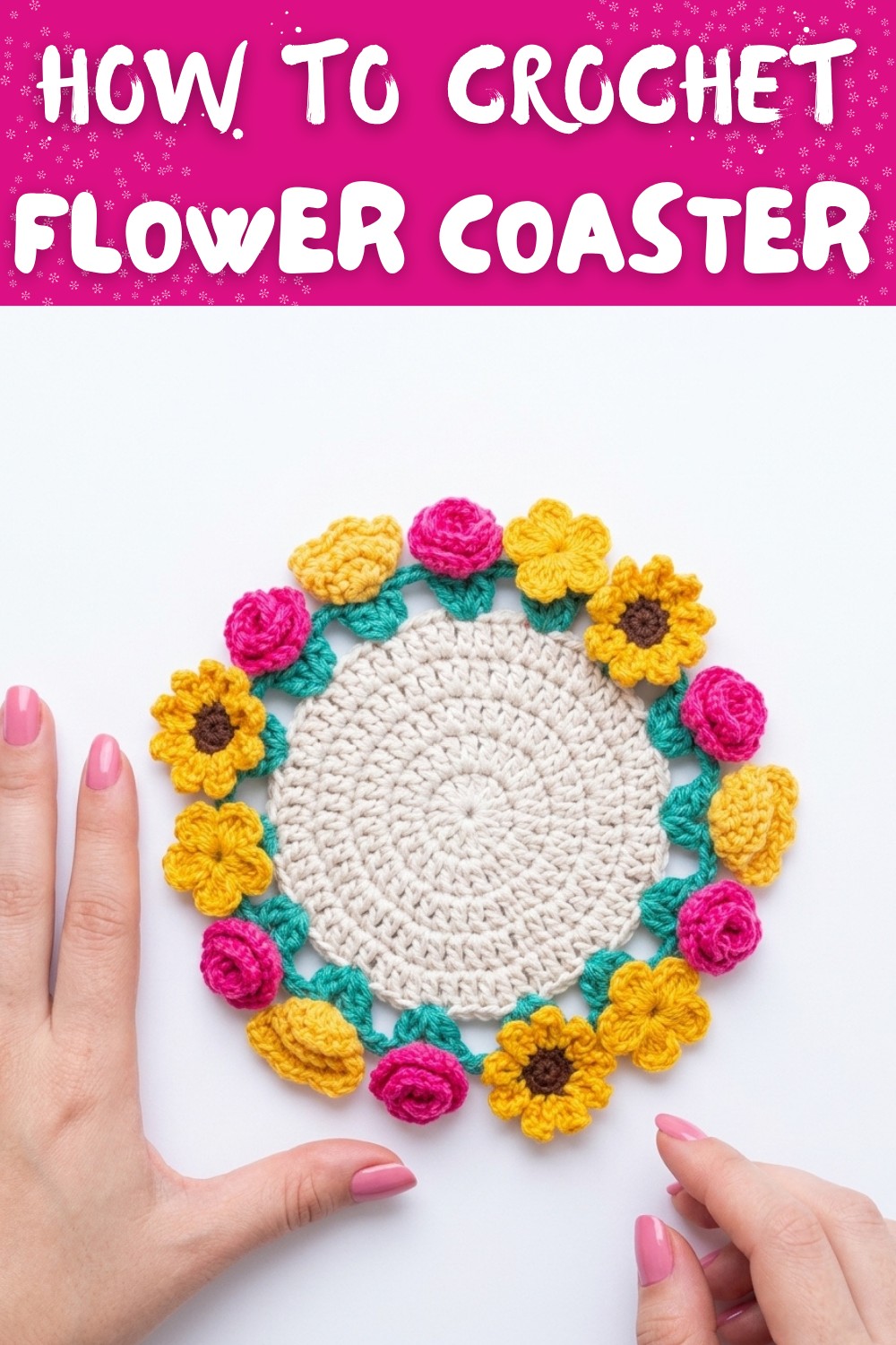 Crocheted flower coaster
