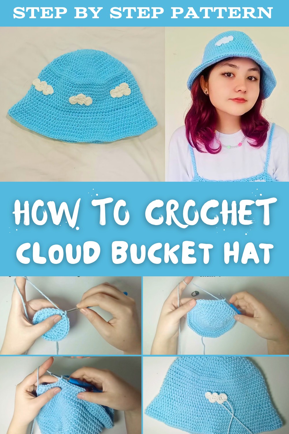 Easy Crochet Cloud Bucket Hat Tutorial
