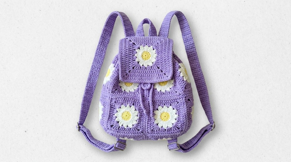 Easy Crochet Daisy Granny Square Backpack Pattern 2