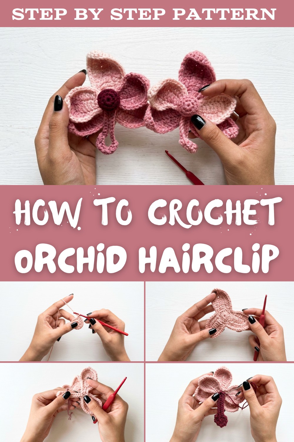 How to crochet orchid hairclip