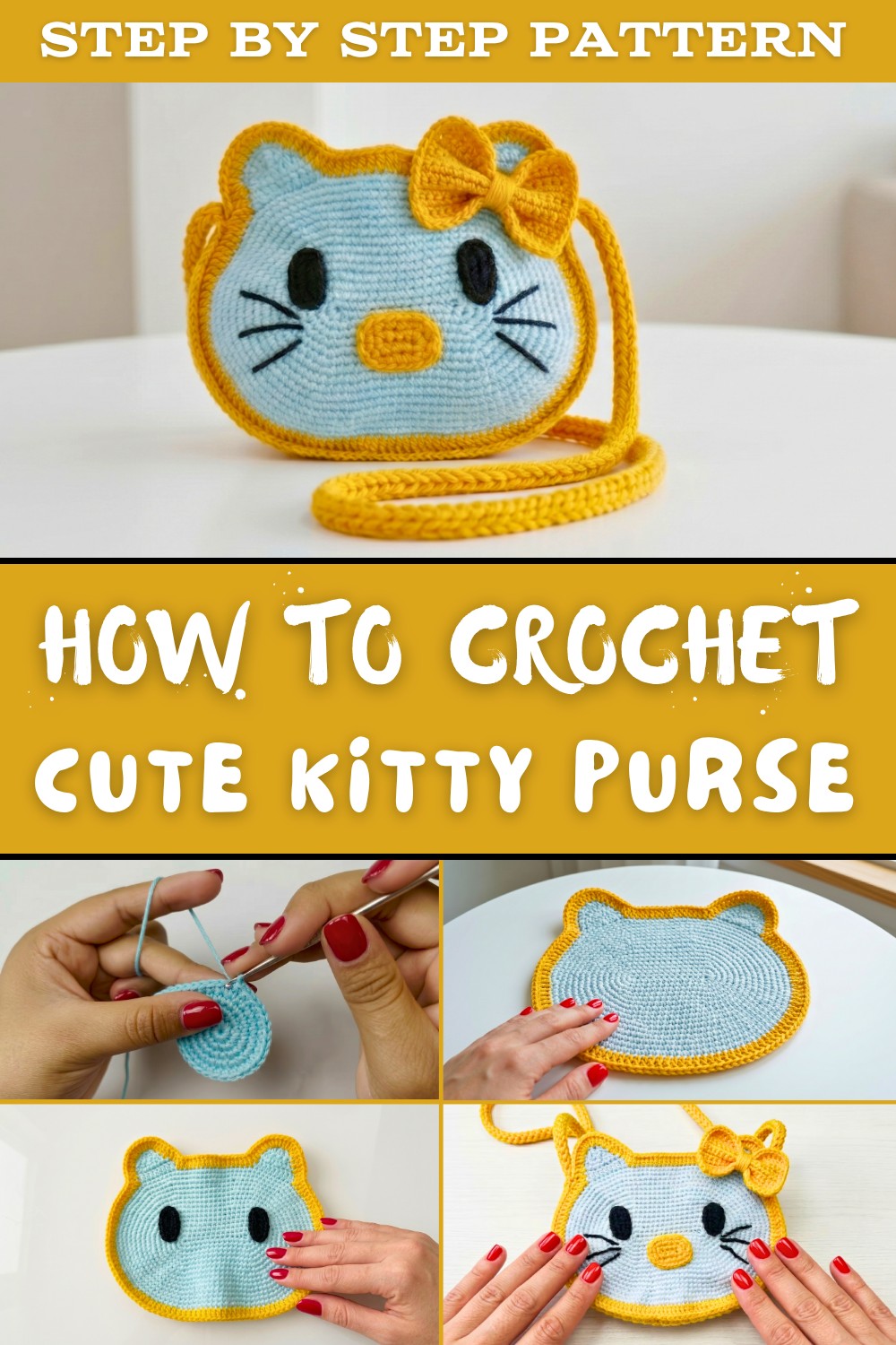 Kitty crochet purse step by step 1
