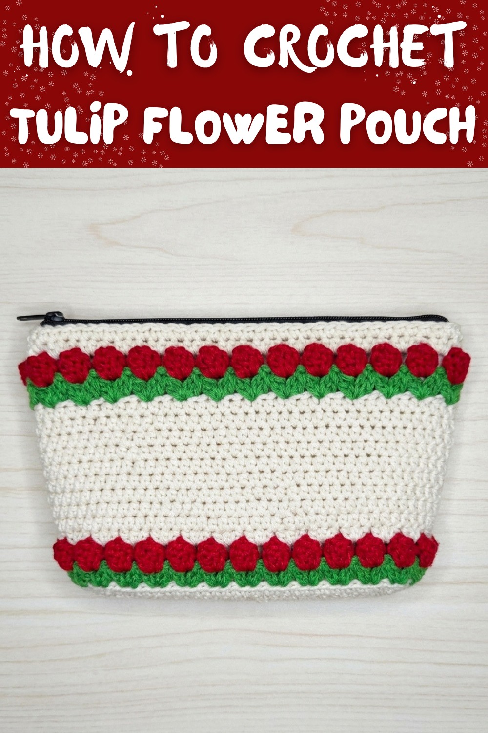 Tulip flower motif knitted pouch