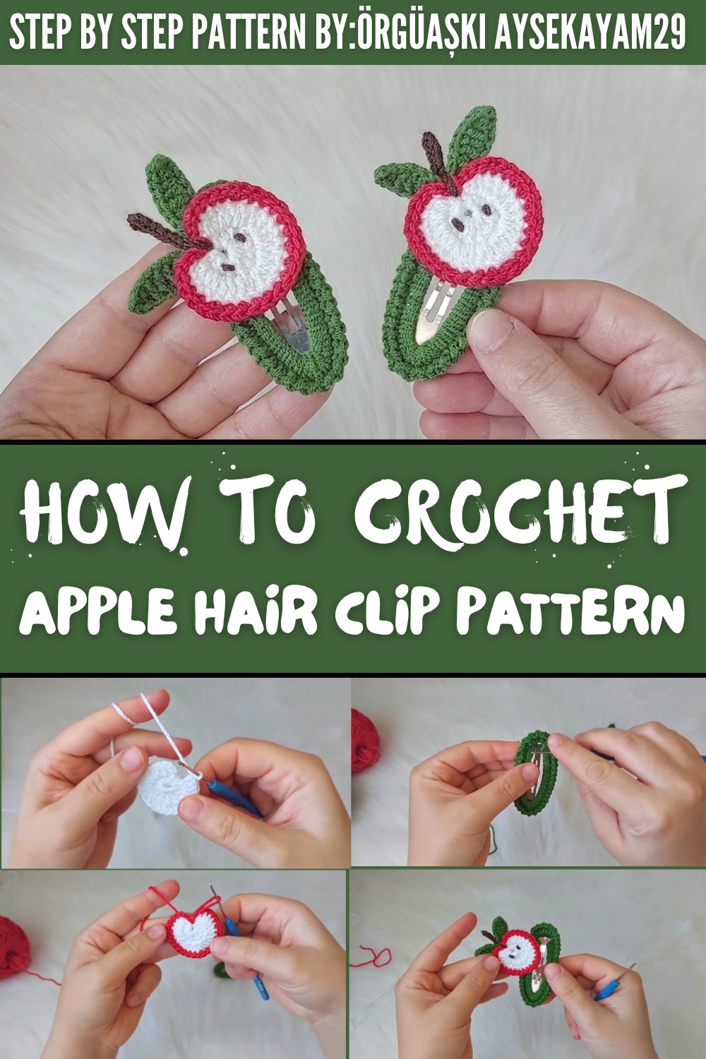 Crochet Apple Hair Clip Pattern