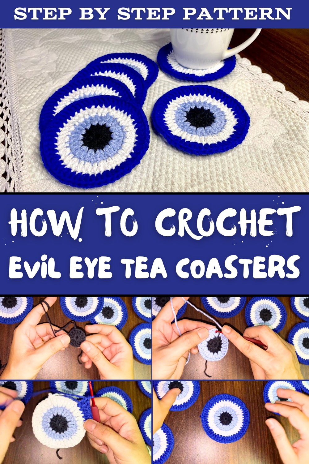 Crochet Beautiful Evil Eye Tea Coasters Pattern