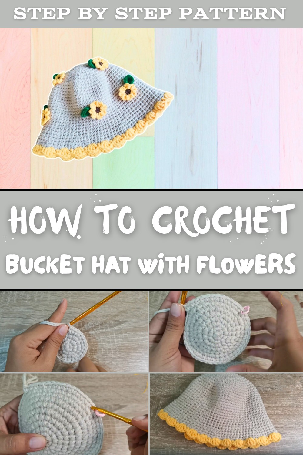 Crochet Bucket Hat With Flowers Pattern