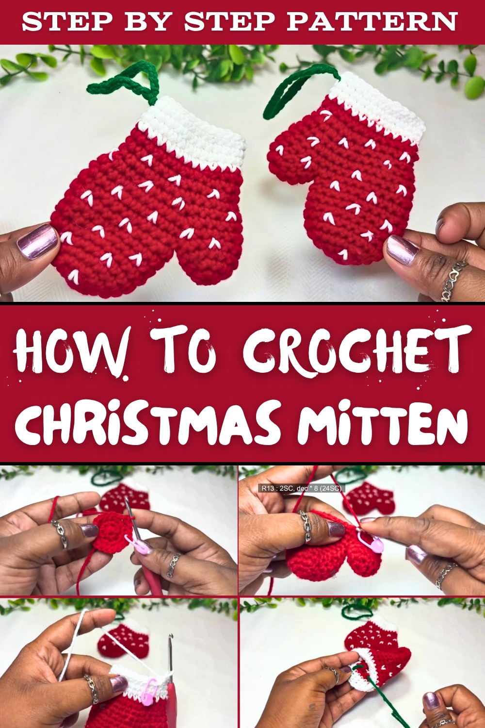 Crochet Christmas Mitten Step-by-step Tutorial