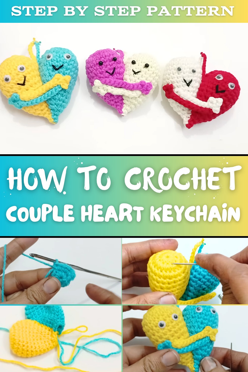 Crochet Couple Heart Keychain Pattern