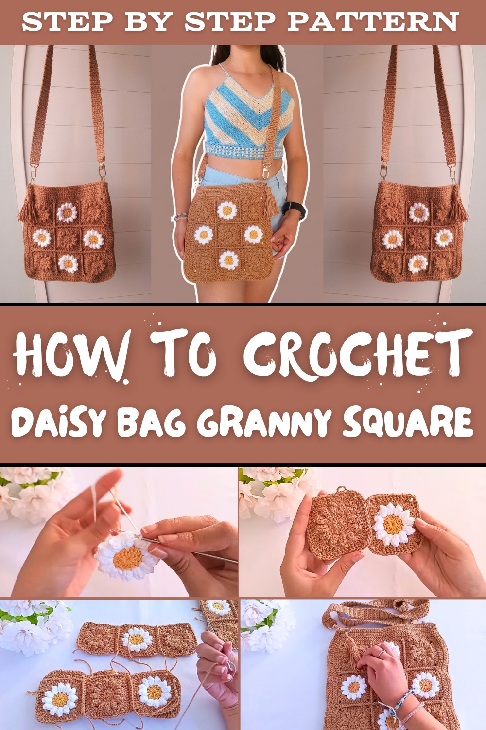 Crochet Daisy Bag Granny Square Step-by-step Tutorial