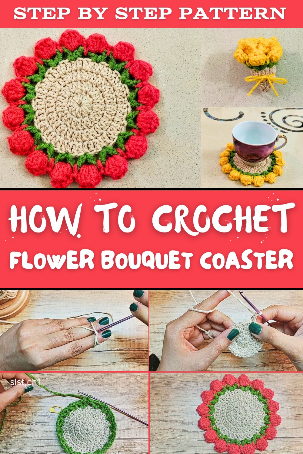 Crochet Flower Bouquet Coaster Pattern