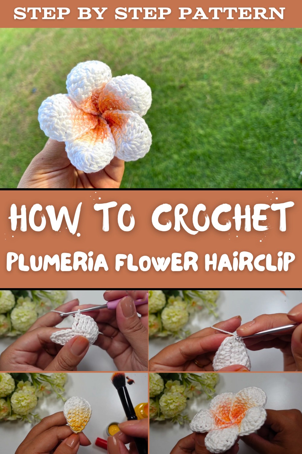 Crochet Plumeria Flower Hairclip Patten