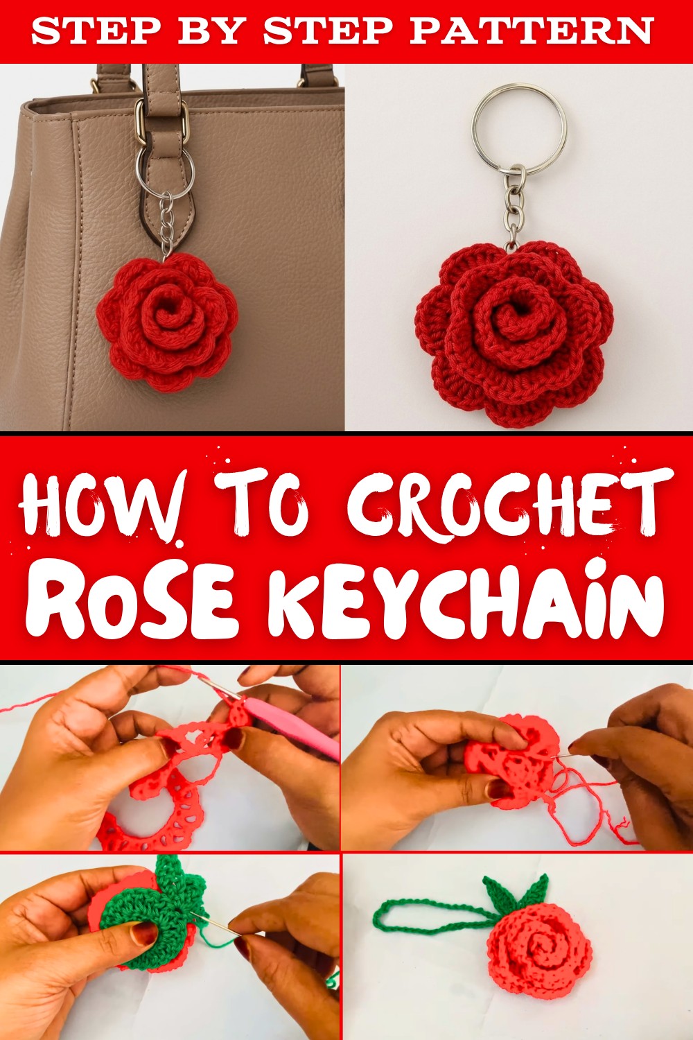 Crochet Rose Keychain Pattern