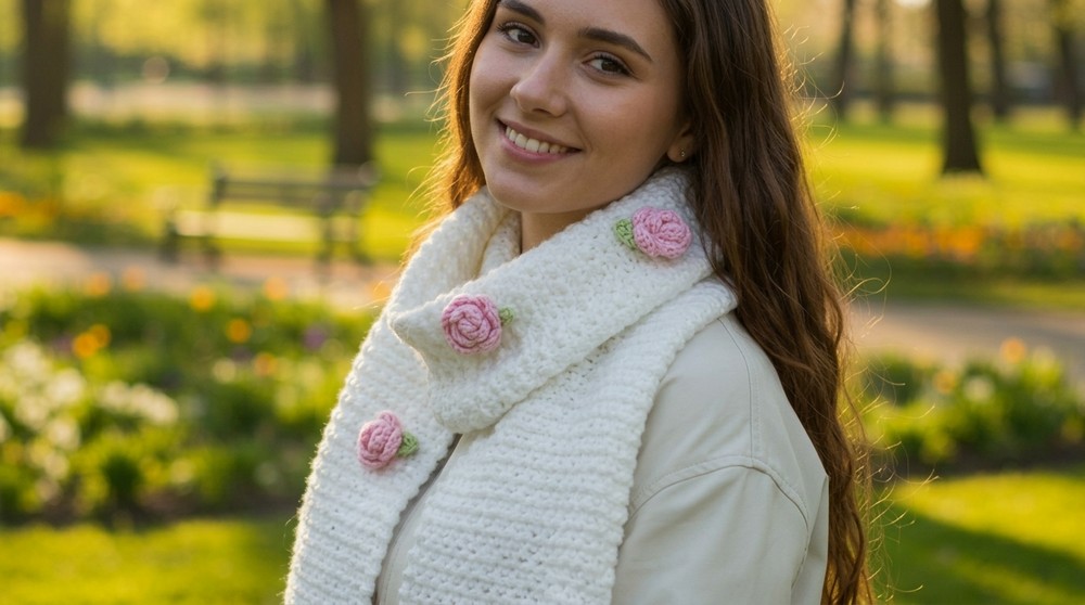 Crochet Scarf With Roses 2