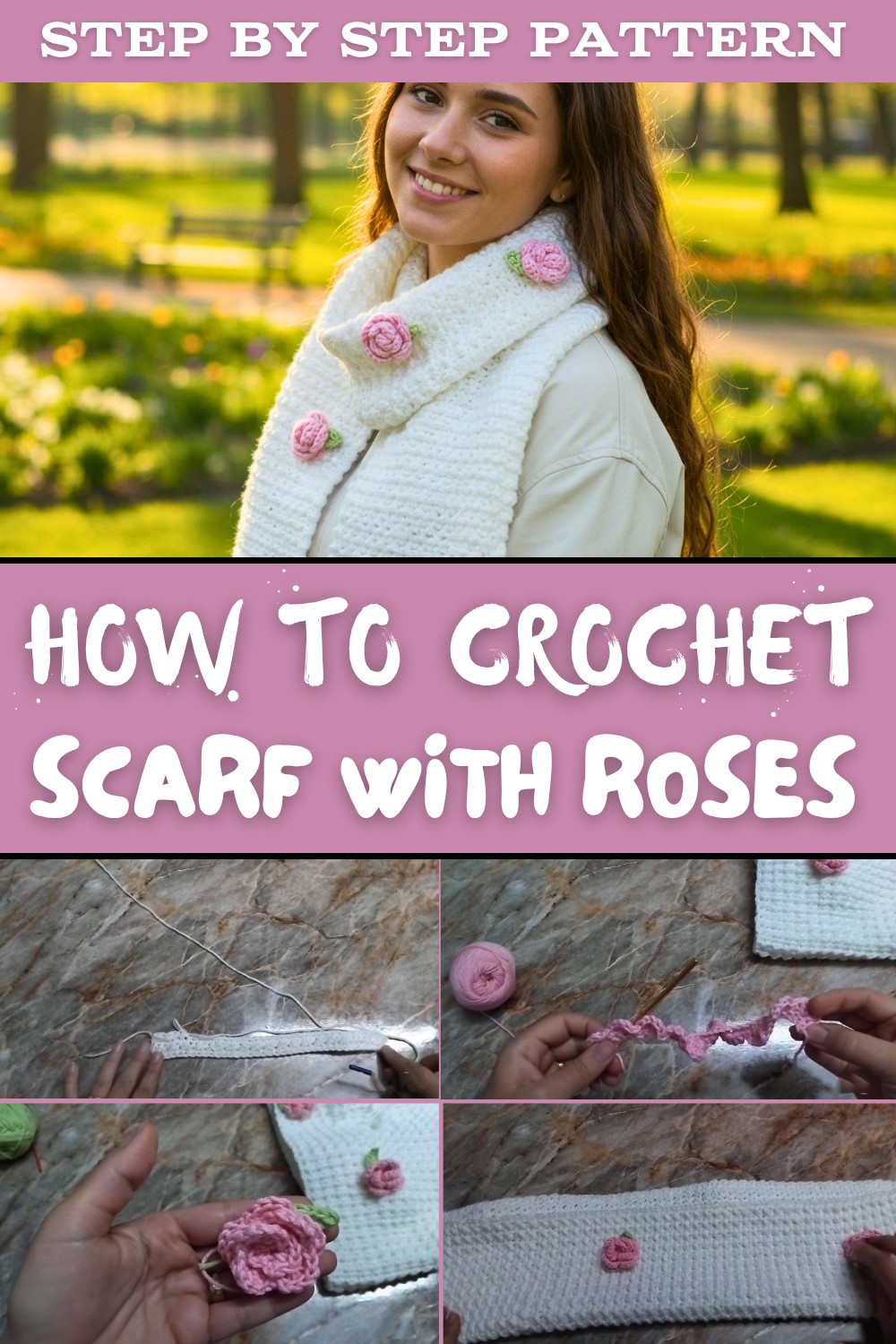 Crochet Scarf With Roses