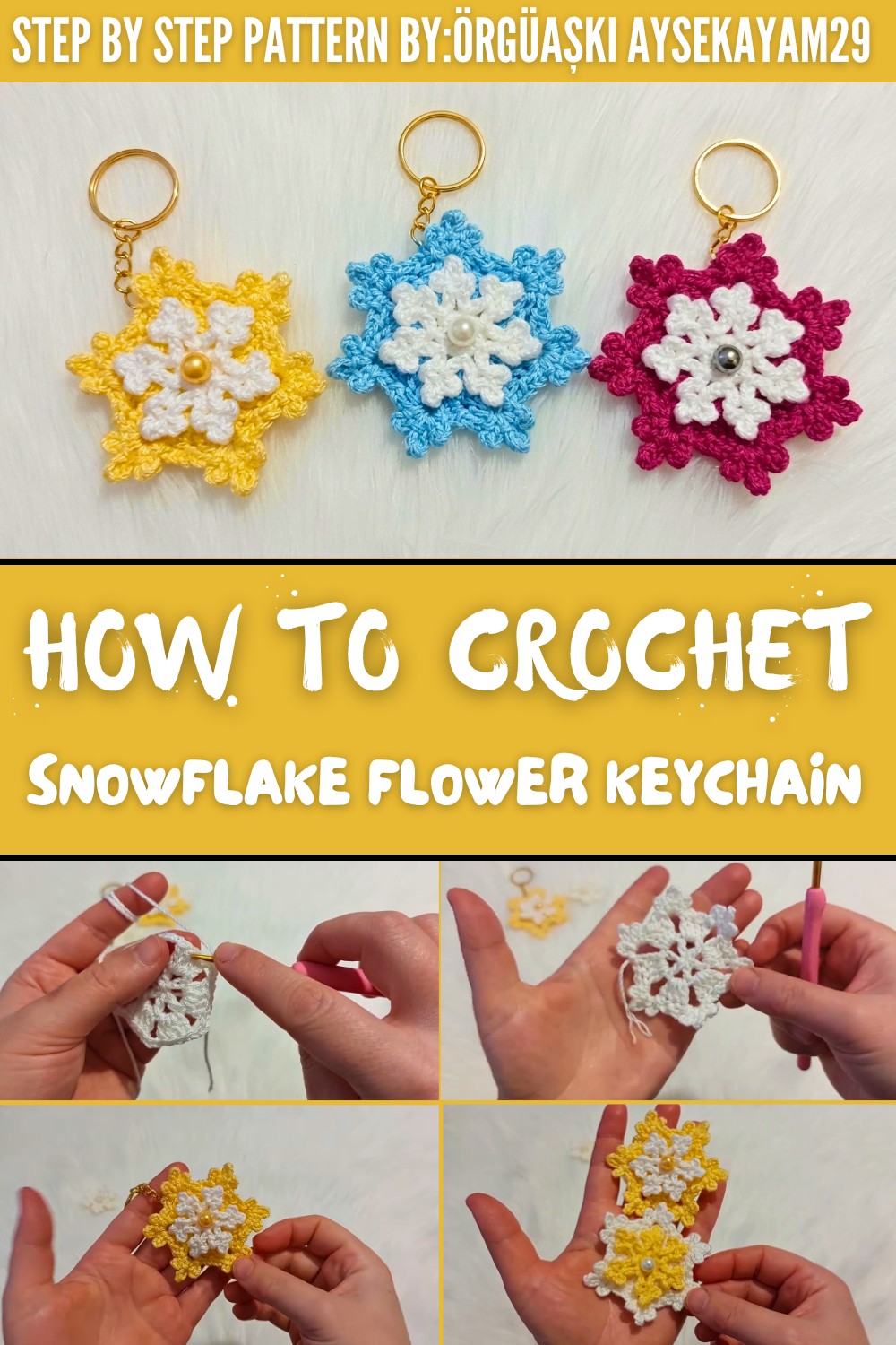Crochet Snowflake Flower Keychain Pattern