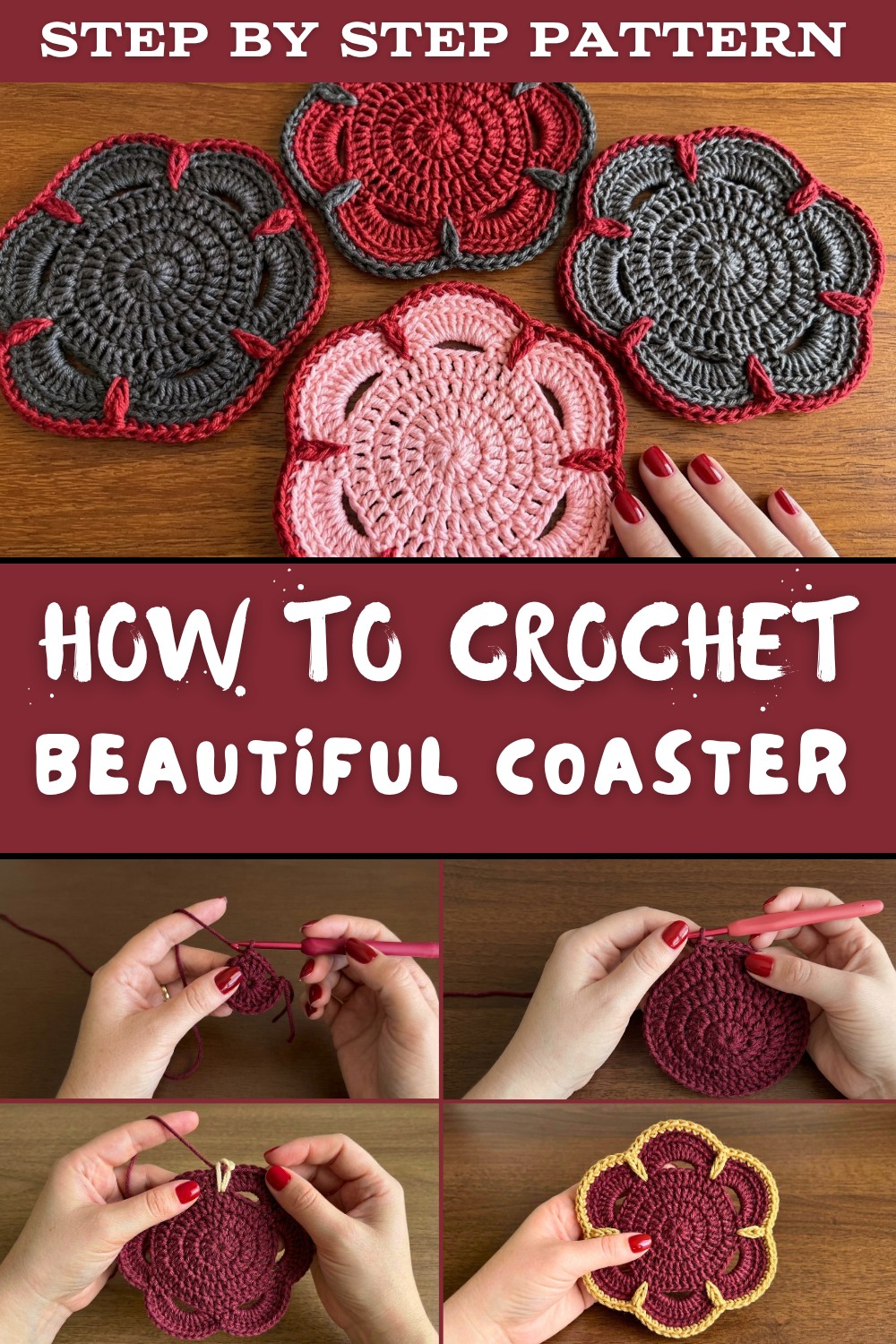 Crocheted Coaster - Leaves 1