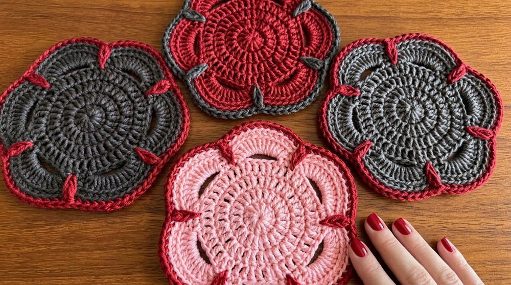 Crocheted Coaster - Leaves 2