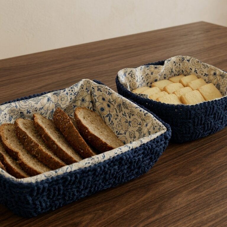 Crocheted bread basket basket stitch 10