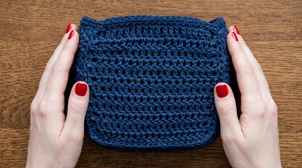 Crocheted bread basket basket stitch 7